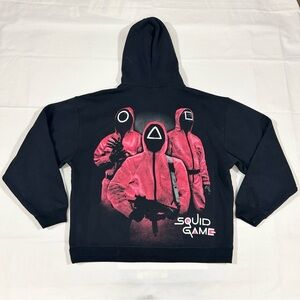PacSun Squid Game Mens Large Hoodie Sweatshirt Fleece Pullover Netflix Black EUC